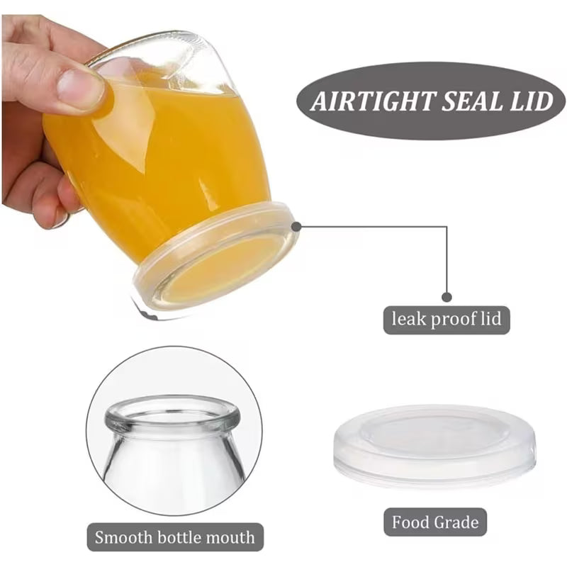 LUXORAQ 6-Piece Glass Yogurt Jars – 100ml Reusable Containers with Lids