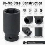 27mm Deep Impact Socket – Black, 1/2-Inch Drive, Long CR-Mo 6-Point Socket for Impact Wrench, Ratchet & Automotive Repair
