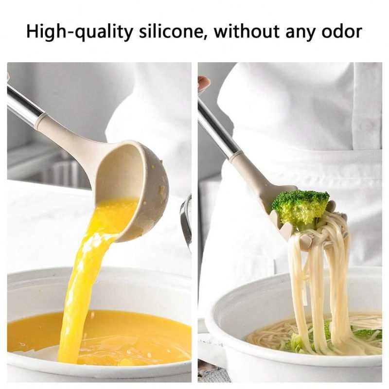 13-Piece Silicone Kitchen Utensil Set with Stainless Steel Handles & Drain Rack