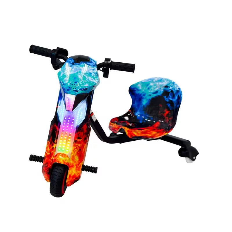 VLRA Kids Drift Car - Black/Blue 36V Battery Powered Ride-On Bike with LED Lights, Electric Drift Car for Kids, Fun Outdoor Riding Toy, Children’s Battery-Powered Vehicle