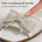 Women’s Rhinestone Bow Square-Toe Slide Sandals – Cushioned Flat Summer Shoes