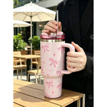 40oz Stainless Steel Tumbler – Pink Floral Design, Straw, Double-Wall Insulated Cup