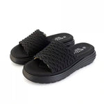Women’s Ruched Platform Slide Sandals – Open-Toe Wedge Shoes with Braided Straps