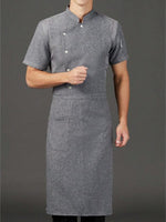 Men’s Short-Sleeve Breathable Gray Chef Jacket in Grey (Size: AE XXS) – Neck Button-Front Summer Mesh Uniform