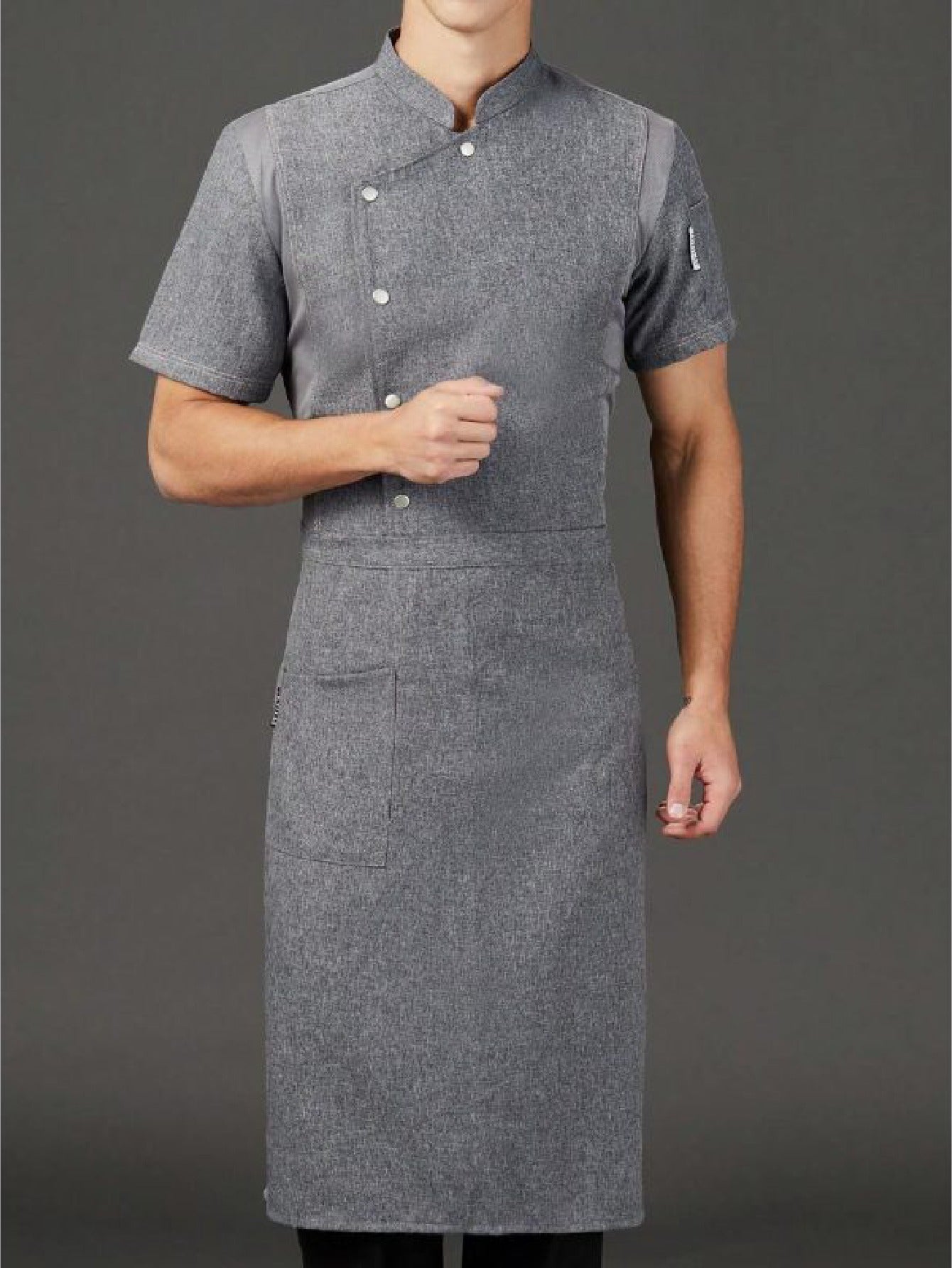 Men’s Short-Sleeve Breathable Gray Chef Jacket in Grey (Size: AE XXS) – Neck Button-Front Summer Mesh Uniform