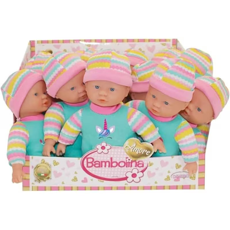 BAMBOLINA AMORE 20CM Soft Baby Doll - Multicolor Assorted Doll, Cute Baby Doll Toy for Kids, Pretend Play Doll, Cuddly Companion & Gift for Girls and Children
