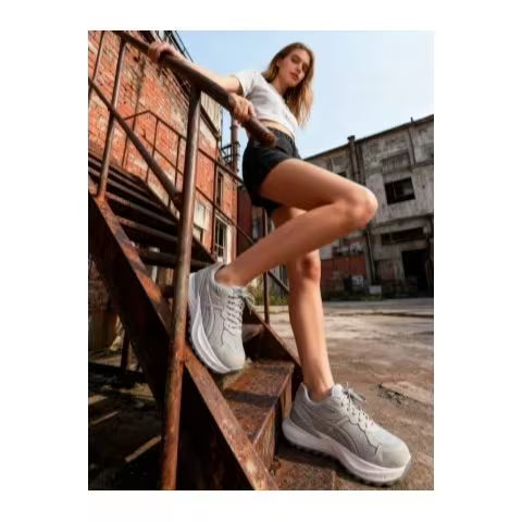 Women’s Lightweight Sport Sneakers – White, Grey & Black