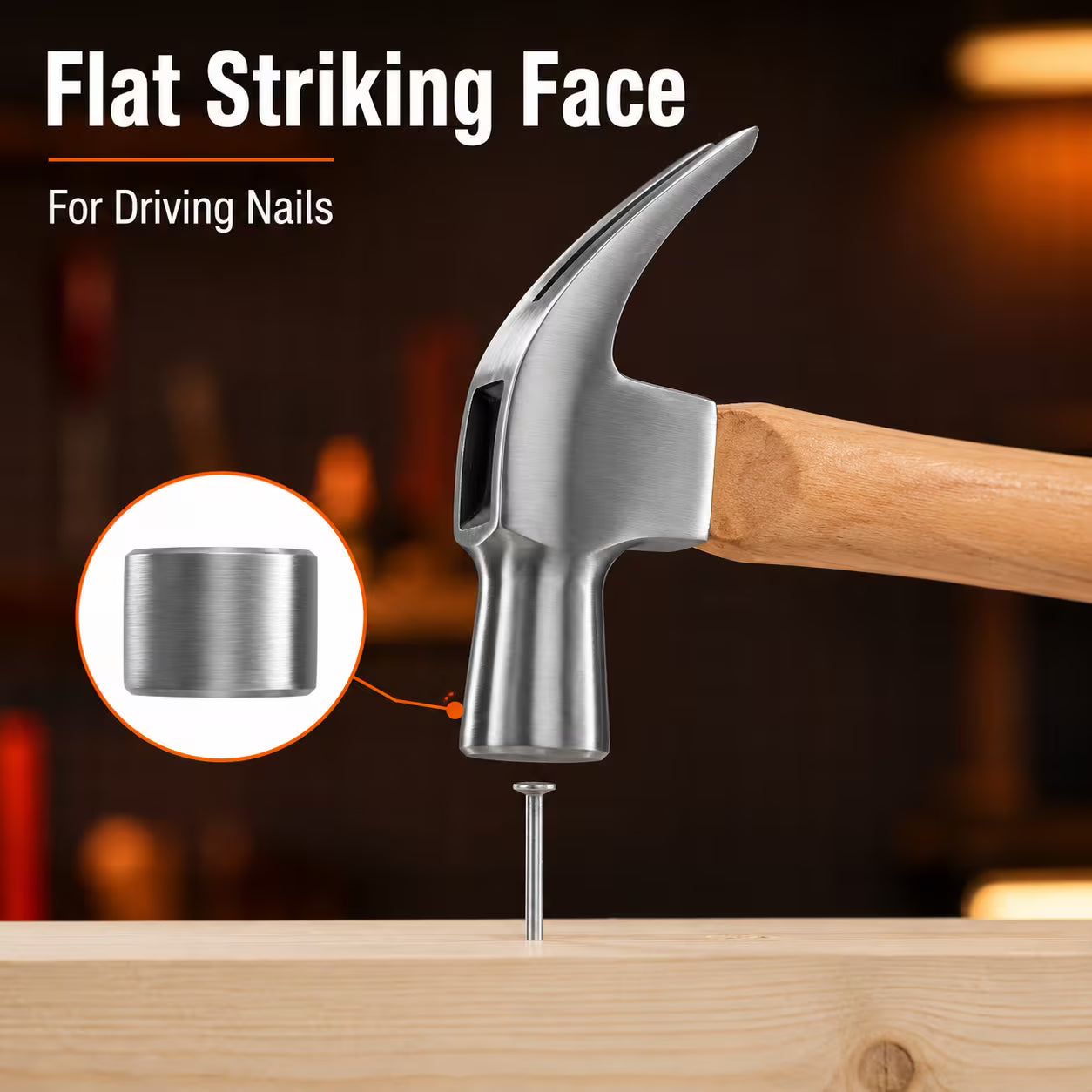 450g Claw Hammer – Natural Wood, Steel Head, Curved Nail Pulling Claw, Wooden Handle for Carpentry, Home Repair, Workshop & DIY