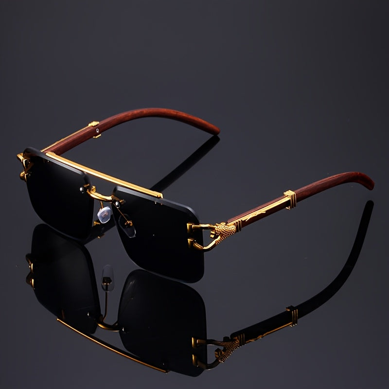 Luxury Leopard Pattern Frameless Glasses  Black Mirrored PC Lenses