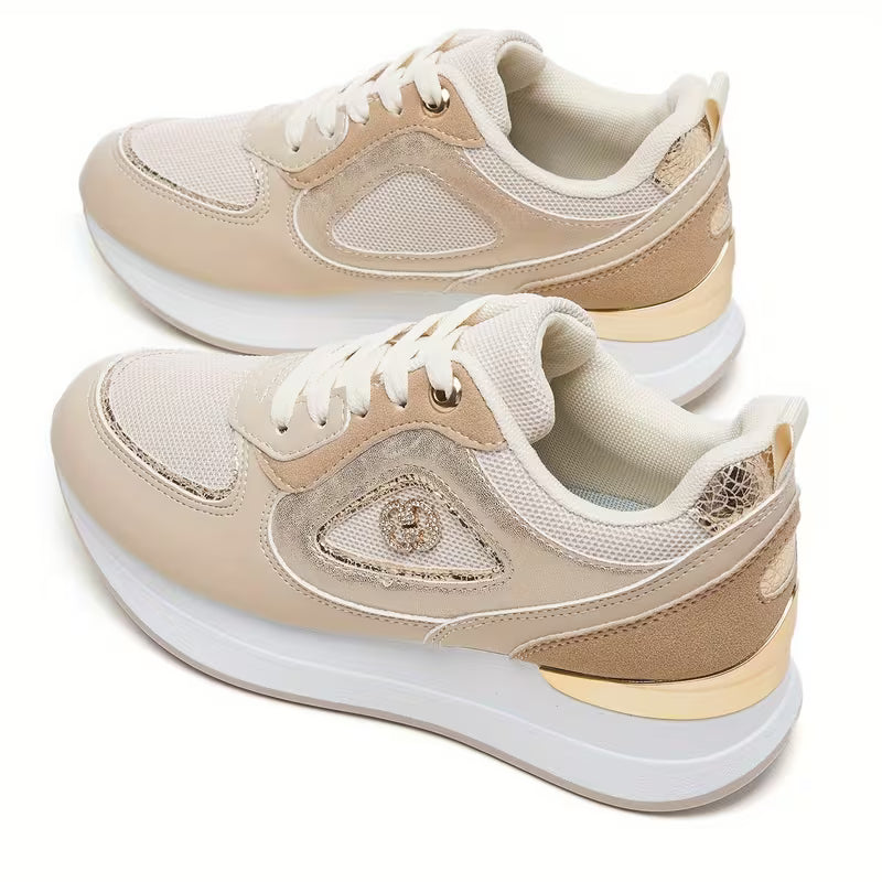 Stylish Women's Athletic Sneakers – Patchwork Design, Lightweight Rubber Sole, Slip-Resistant