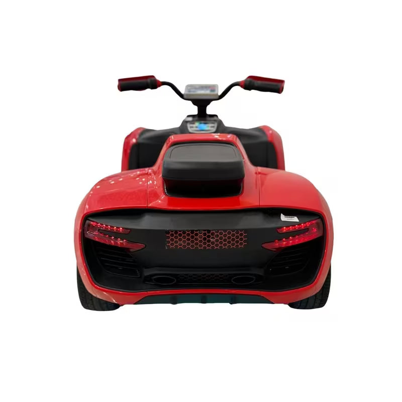VLRA Kids Electric Ride-On Sports Car - Red, White & Black LED Lights, Modern Luxury Supercar Style, Battery Powered Vehicle with Leather Seat for Ages 3-6