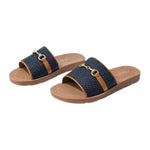 Women’s Flat Sandals with Golden Metal Accents – Open-Toe Summer Shoes