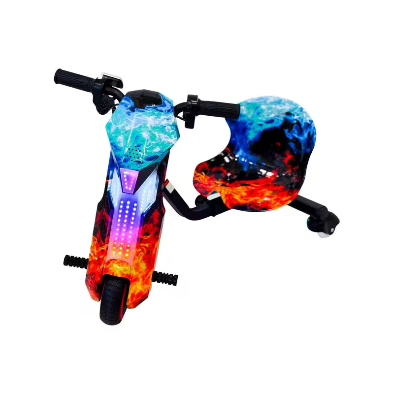 VLRA Kids Drift Car - Black/Blue 36V Battery Powered Ride-On Bike with LED Lights, Electric Drift Car for Kids, Fun Outdoor Riding Toy, Children’s Battery-Powered Vehicle