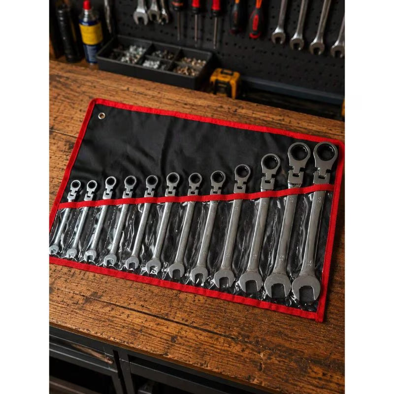 12PCS Reversible Combination Wrench Set – Silver & Black, 8–19mm Aluminum Alloy Hand Wrenches with Durable Design for Automotive, Workshop, Repair & DIY Use