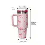 40oz Stainless Steel Tumbler – Pink Floral Design, Straw, Double-Wall Insulated Cup
