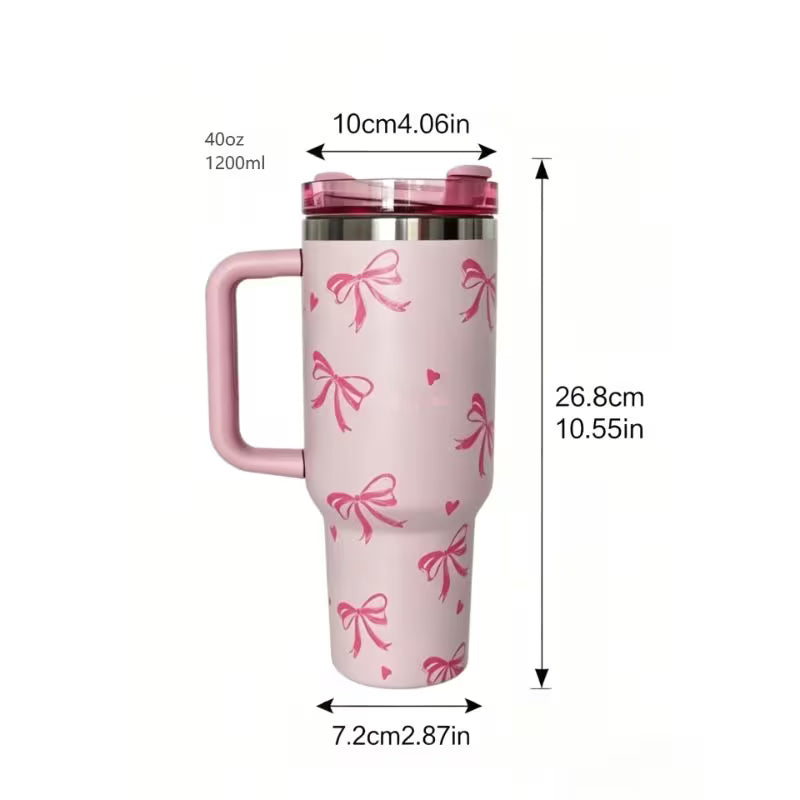 40oz Stainless Steel Tumbler – Pink Floral Design, Straw, Double-Wall Insulated Cup