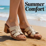 Women’s Retro Woven Mule Sandals – Cross-Weave Slip-On Mid Block Heel Shoes