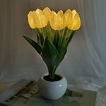 LED Tulip Bouquet Night Light – White, Realistic Floral Design Bedside Lamp with Soft Ambient Glow for Bedroom, Living Room, Romantic Decor & Home