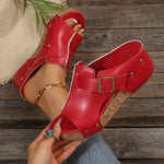 Women’s Red Retro Platform Sandals – Chunky Platform Heel with Mary Jane Strap