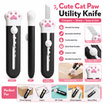 Mini Cat Paw Utility Knife – Black & Pink, Retractable Pocket Box Cutter, Cute Plastic Paper Slitter for Packages, Crafts, Office & DIY