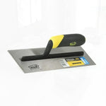 Premium Flat V-Notch Trowel - Silver Blade with Black & Yellow Handle, 1/8" x 1/8" x 1/16" Notch, Stainless Steel Blade, Ergonomic Rubber Handle, Mortar Spreader for Floors & Walls