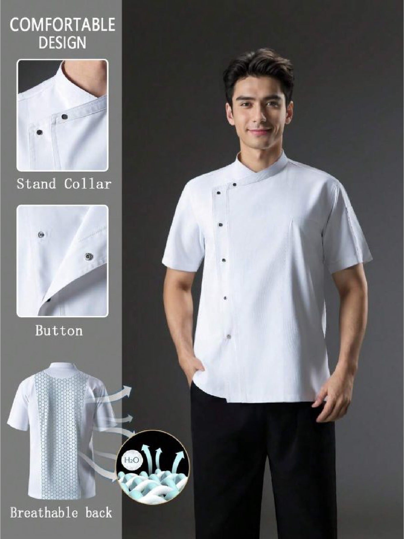 Luxury Short-Sleeve Chef Uniform in White (Size: AE XXS) – Lightweight Breathable Workwear for Executive & Head Chefs