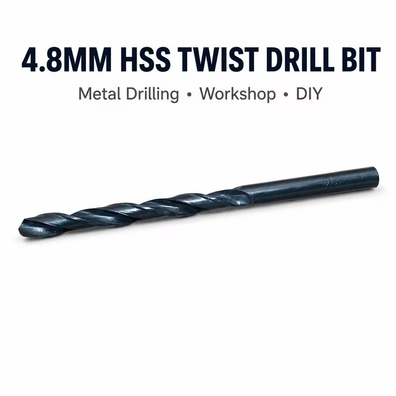 2PCS 4.8mm HSS Twist Drill Bits - Black, High Speed Steel Straight Shank Drill Bit Set, Spiral Flute Metal Drilling Tools, Durable Metal Drill Bits for Workshop, Repair & DIY