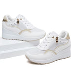 Women's Wedge Sneakers – Thick Sole, Side Zipper, Lace-Up, Breathable Design (Copy)