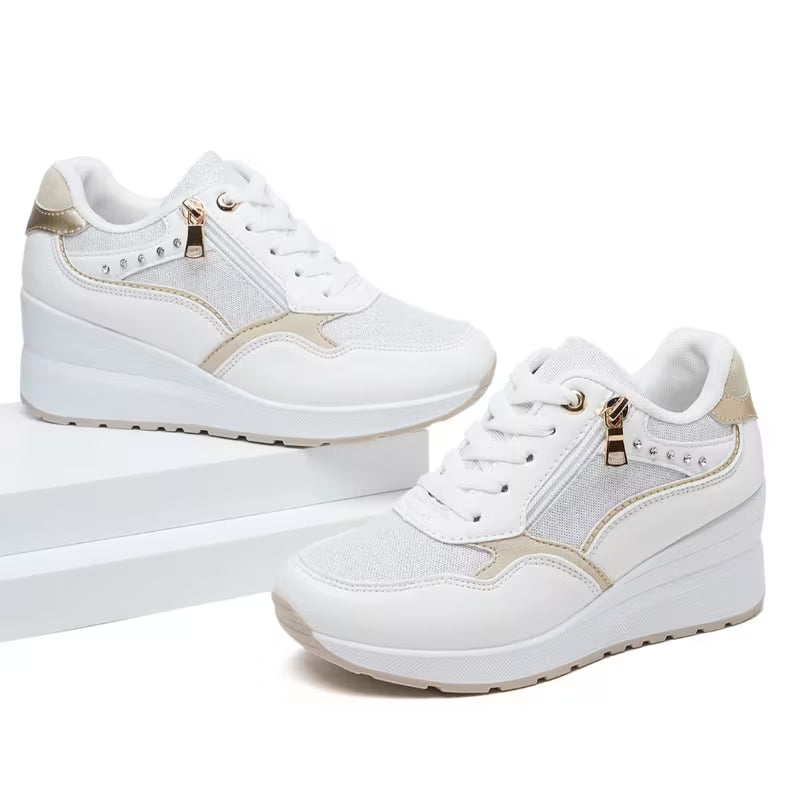 Women's Wedge Sneakers – Thick Sole, Side Zipper, Lace-Up, Breathable Design (Copy)