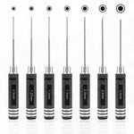 7pcs Hex Screwdriver Set - Black, 0.9mm, 1.27mm, 1.3mm, 1.5mm, 2.0mm, 2.5mm & 3.0mm Precision Hex Tools, Aluminum Alloy Handle, RC Model Repair Kit for Cars, Boats, Helicopters & Drones