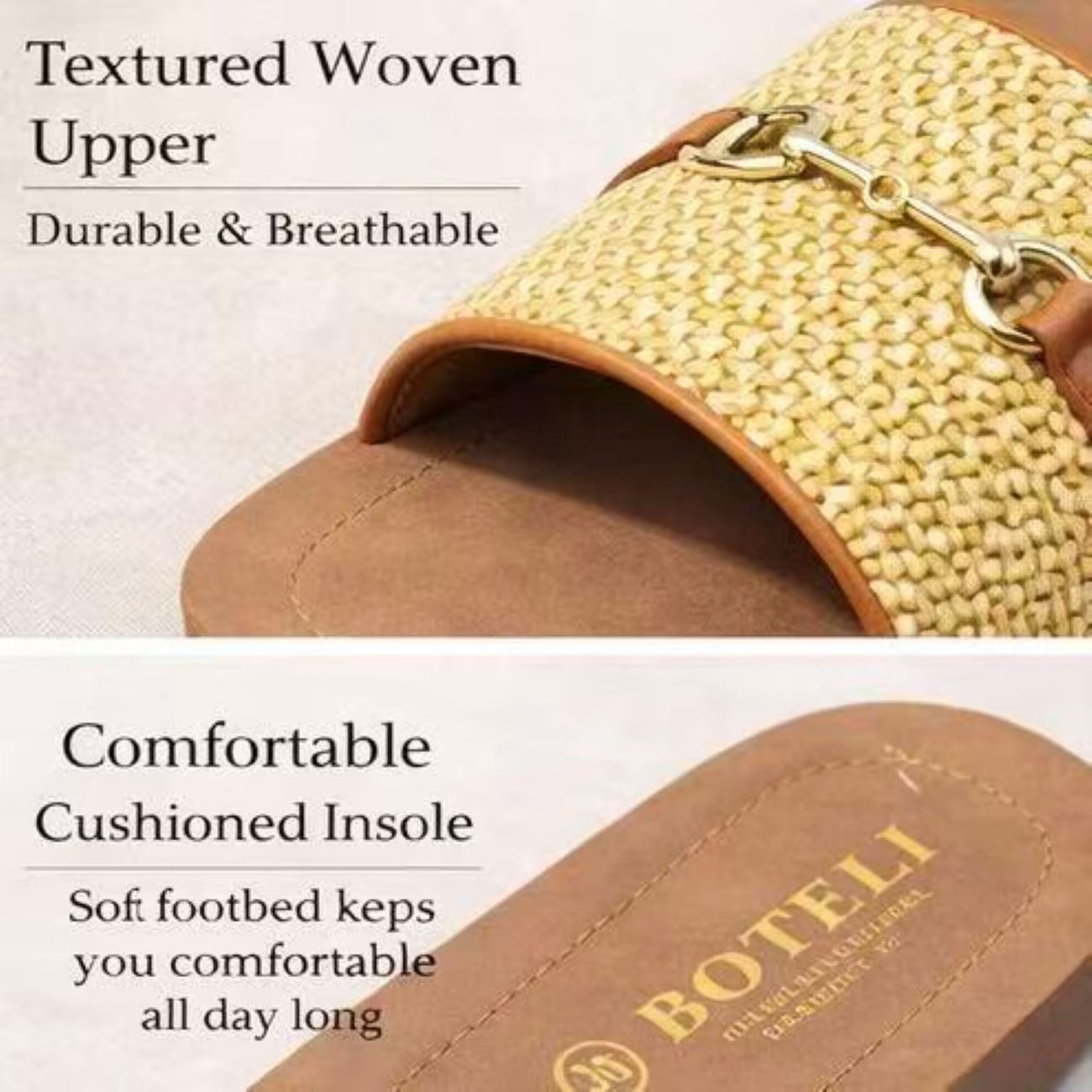 Women’s Flat Sandals with Golden Metal Accents – Open-Toe Summer Shoes