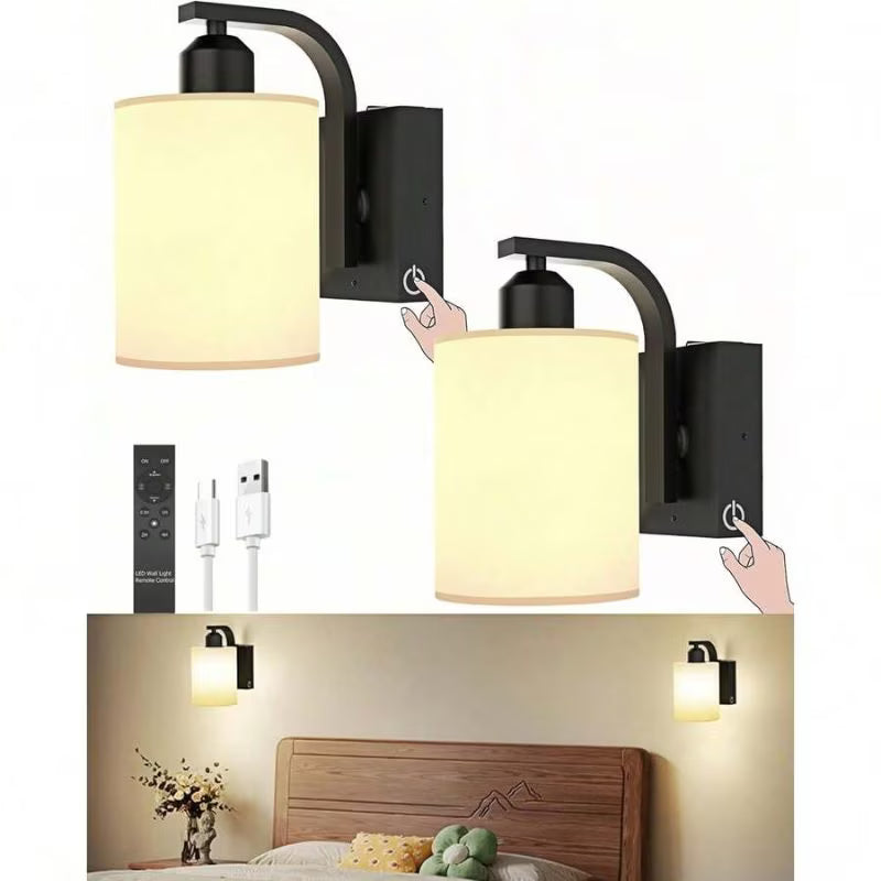 2pcs Rechargeable Fabric Wall Lamps - Golden, Modern Wireless Bedside Sconces, Touch & Remote Control, Dimmable Color Adjustment, Timer & Memory Function, USB Powered, Suitable for Bedroom, Living Room, Hallway & Hotel