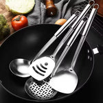 4-Piece Stainless Steel Kitchen Utensil Set – Wok Spatula, Ladle & Slotted Spoons