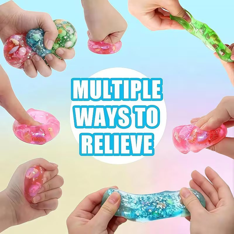 Blue & Multicolor 4-Pack Cube of Ice Stress Balls – Soft Seashell Dough Fidget Toys for Relaxation