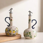 Ceramic Olive Oil & Vinegar Dispenser – Decorative Round Kitchen Bottle