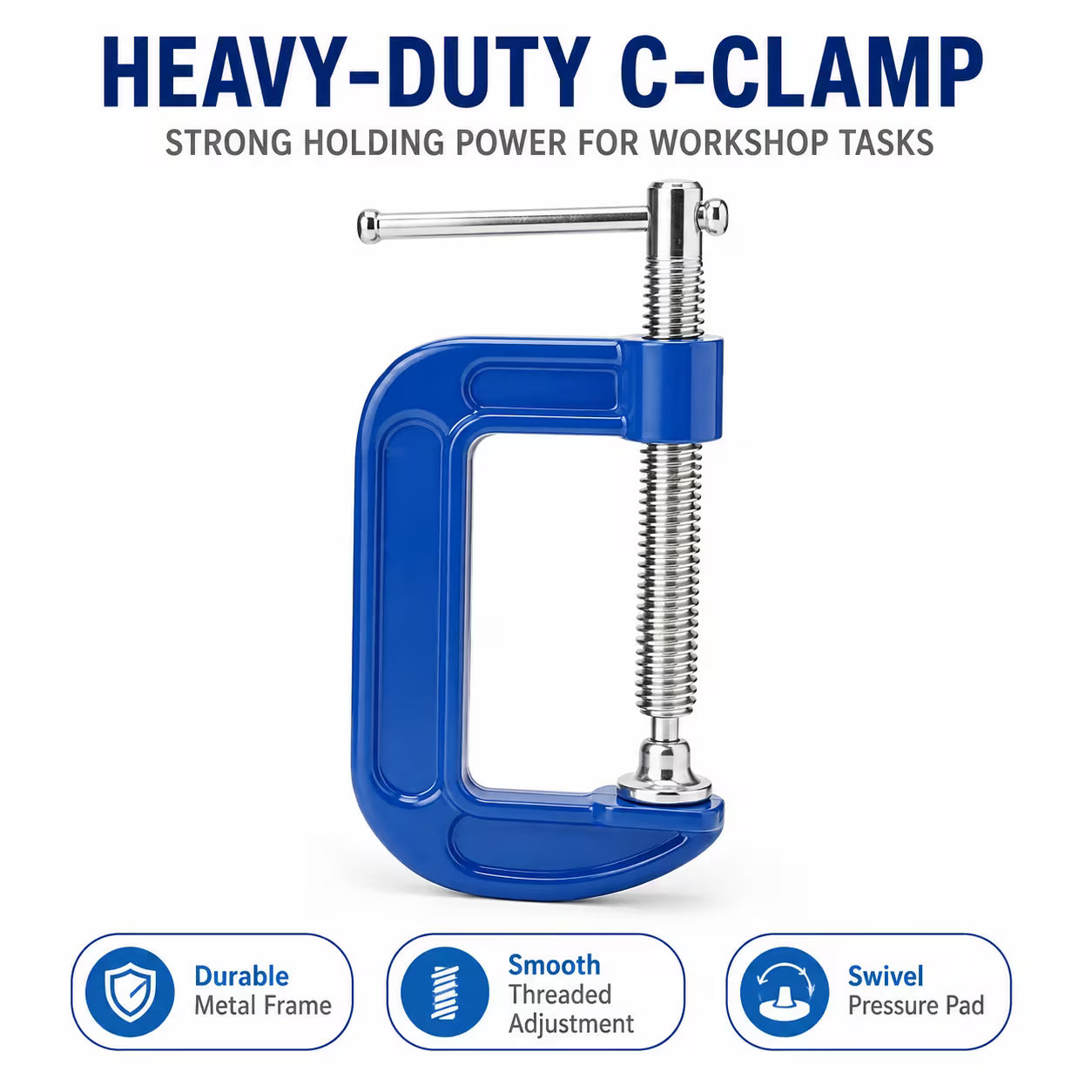 4-Inch Heavy-Duty C-Clamp – Black, Adjustable Metal G-Clamp with T-Handle & Swivel Pad for Woodworking, Welding & DIY