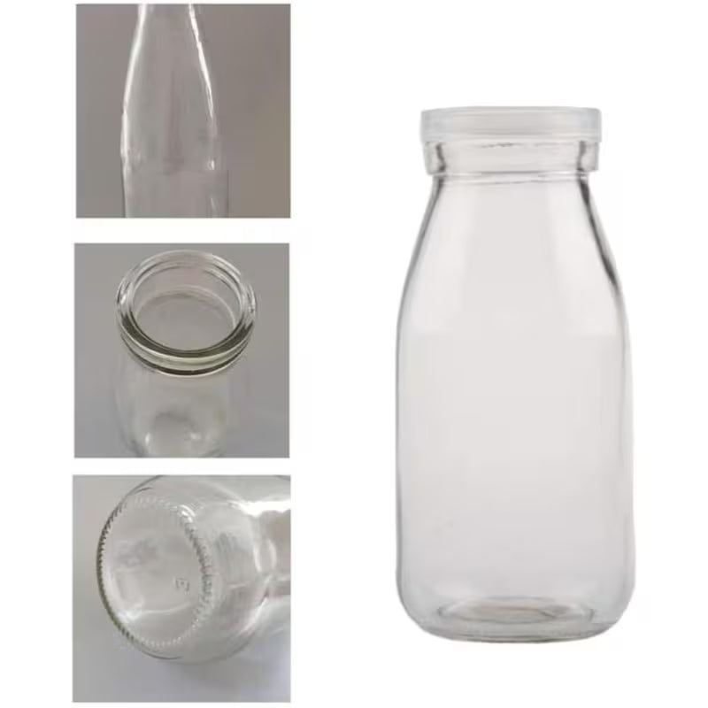 LUXORAQ 200ml Clear Juice Bottles – 12-Pack Reusable Plastic Bottles with Leak-Proof Lids