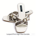 Women's Leopard Print Mule Sandals – Crisscross Straps, Square Toe, High Heel