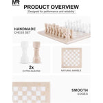 Verona 30.48 cm Chess Set - Verona & White Natural Stone Chess Board with 32pcs & 2 Queens, Handcrafted Portable Strategy Game with Storage Box, Classic Chess Set for Adult Players