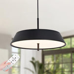Modern Black LED Pendant Light - 36W, 3-Tier Dimmable Color Temperature 3000K/4000K/6000K, Remote Control, Adjustable Height, 40cm Round Dome Ceiling Light, Semi Flush Mount Fixture for Dining Room, Kitchen Island, Hall & Study