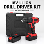 Red & Black 18V Cordless Drill Driver Kit - 13mm Keyless Chuck, Rechargeable Battery Powered, 2 Batteries, Ergonomic Electric Power Drill, ABS & Metal Construction, Portable Tool Set with Carry Case for Home, Woodworking And DIY Projects