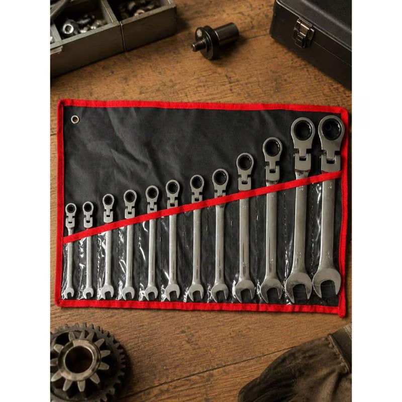 12PCS Reversible Combination Wrench Set – Silver & Black, 8–19mm Aluminum Alloy Hand Wrenches with Durable Design for Automotive, Workshop, Repair & DIY Use