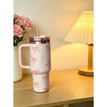 40oz Stainless Steel Tumbler – Pink Floral Design, Straw, Double-Wall Insulated Cup