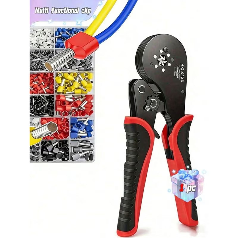 Manual Wire Crimping Tool - Black & Red, HSC8 16-6 Ring Terminal Crimper, 0.08-16mm² Wire Range, 30-5AWG, Aluminum Alloy Hand Crimping Pliers for Electrical Installation & Cable Terminals