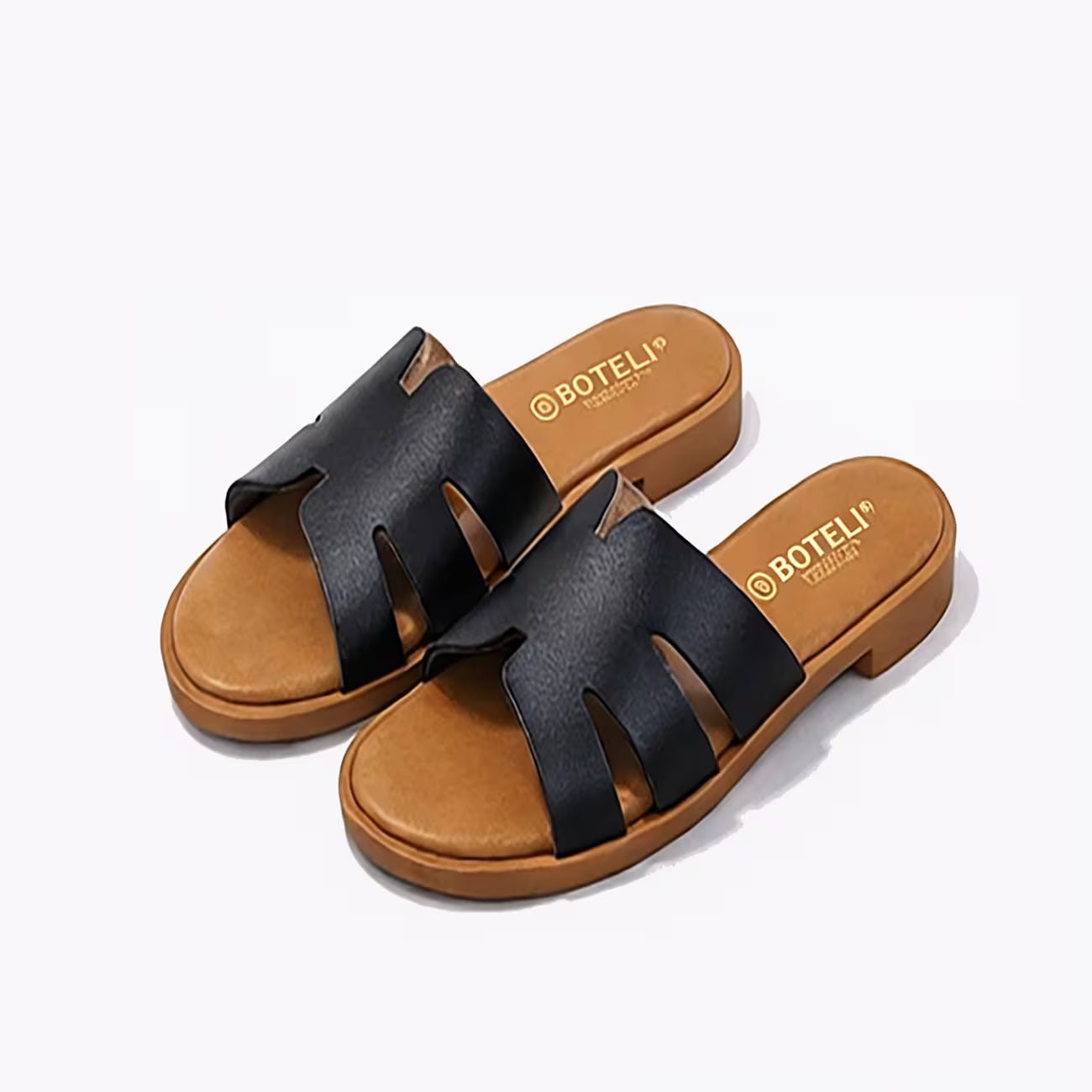 Women’s Low-Heel Slide Sandals – Cut-Out H-Strap Open-Toe Casual Shoes