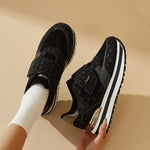 Women's Wedge Platform Sneakers – Patch Strap, Breathable Mesh, Height-Increasing