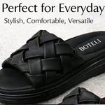 Women’s Braided Basketweave Platform Slides – Open-Toe Wedge Sandals with Cushioned Insole