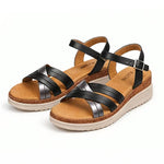 Women’s PU Wedge Sandals – Cross-Strap Adjustable Ankle Shoes with Cork Midsole