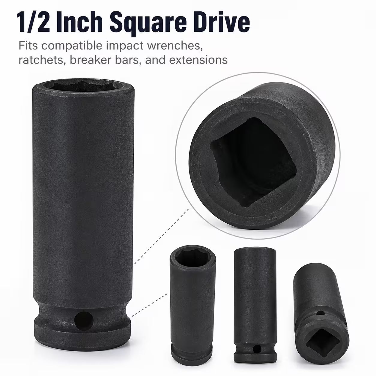 17mm Deep Impact Socket – Black, 1/2-Inch Square Drive, 6-Point CR-Mo Steel Socket for Impact Wrench, Ratchet, Breaker Bar & Automotive Repair