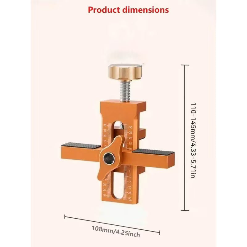 2-in-1 Cabinet Door Installation Template (Orange) - Aluminum Alloy Quick Mounting Jig with 7-40mm Range, Precision Woodworking Positioning Tool Set
